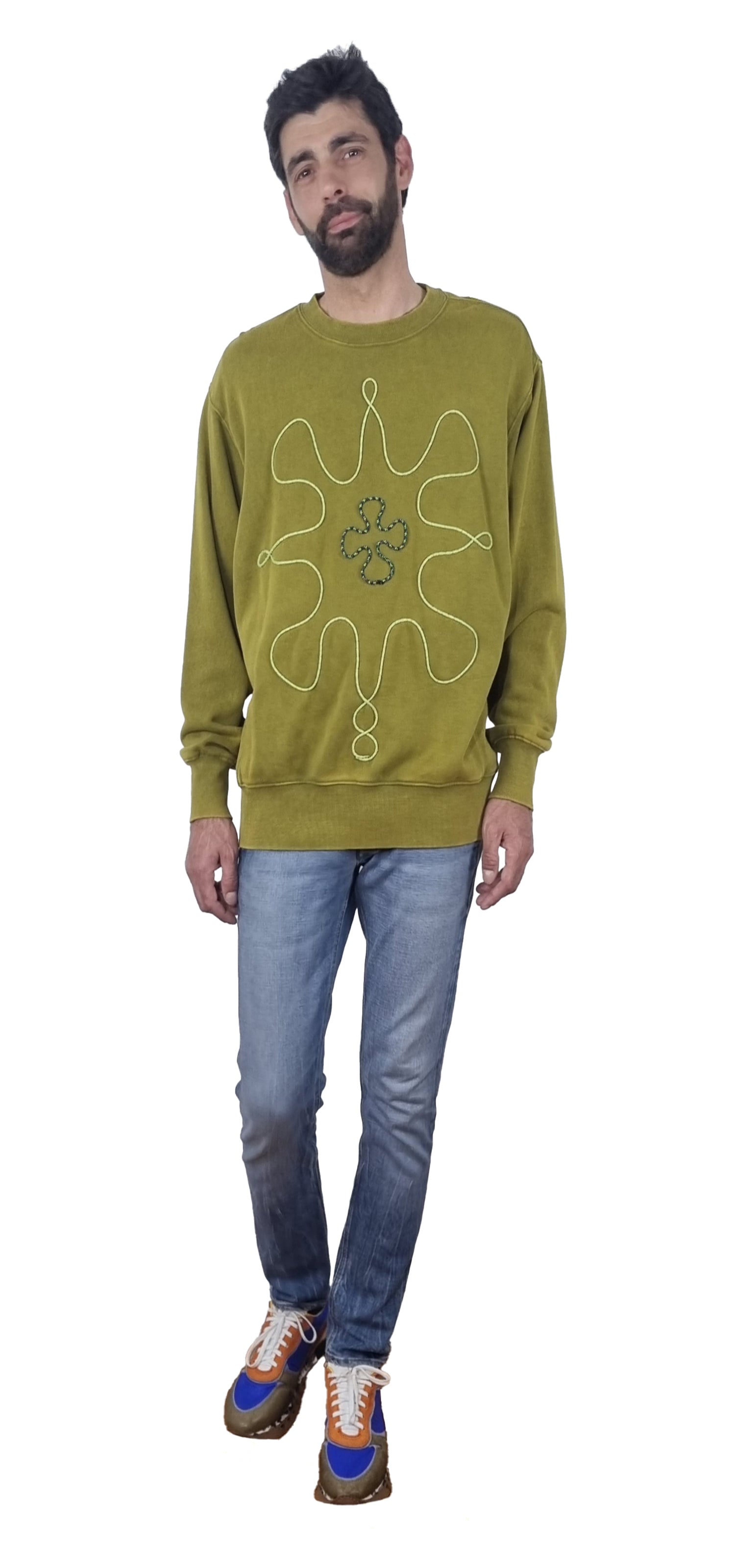 Sweatshirt verde seco desbotado