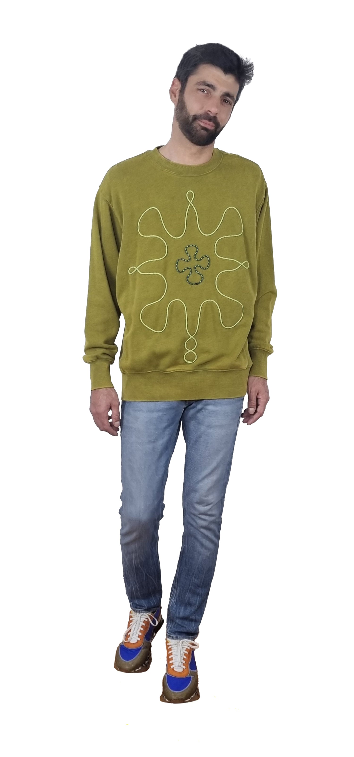 Sweatshirt verde seco desbotado