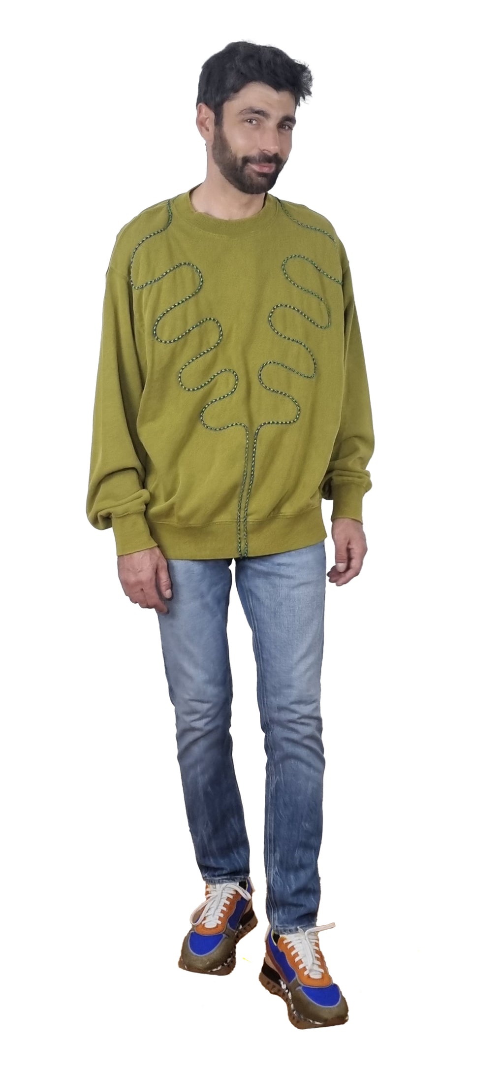 Sweatshirt verde seco desbotado