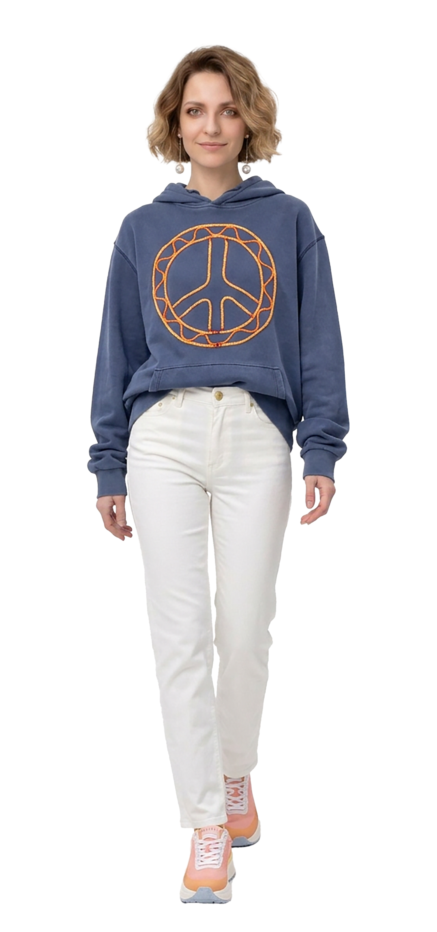 Sweatshirt com capuz azul desbotado