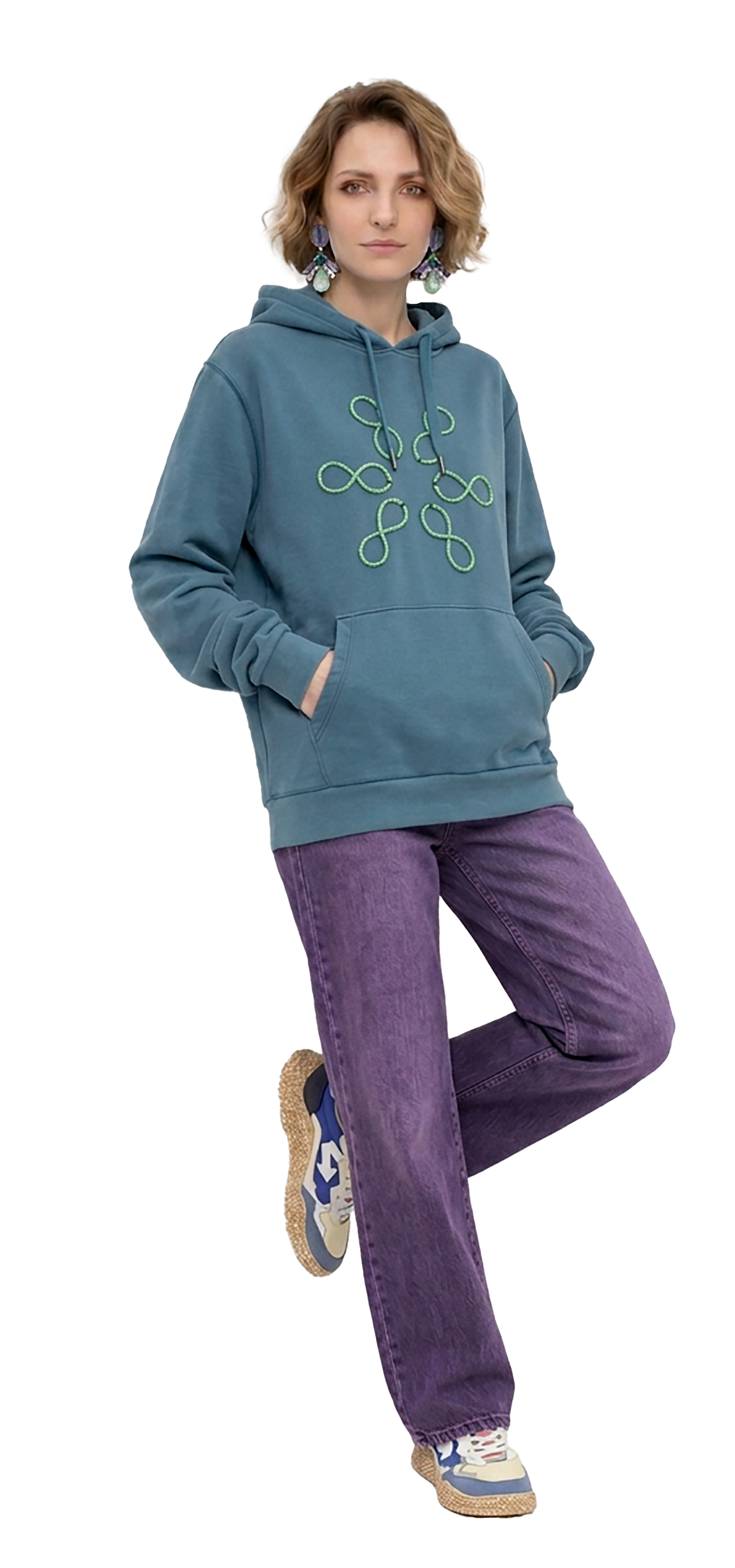 Sweatshirt com capuz azul turquesa desbotado