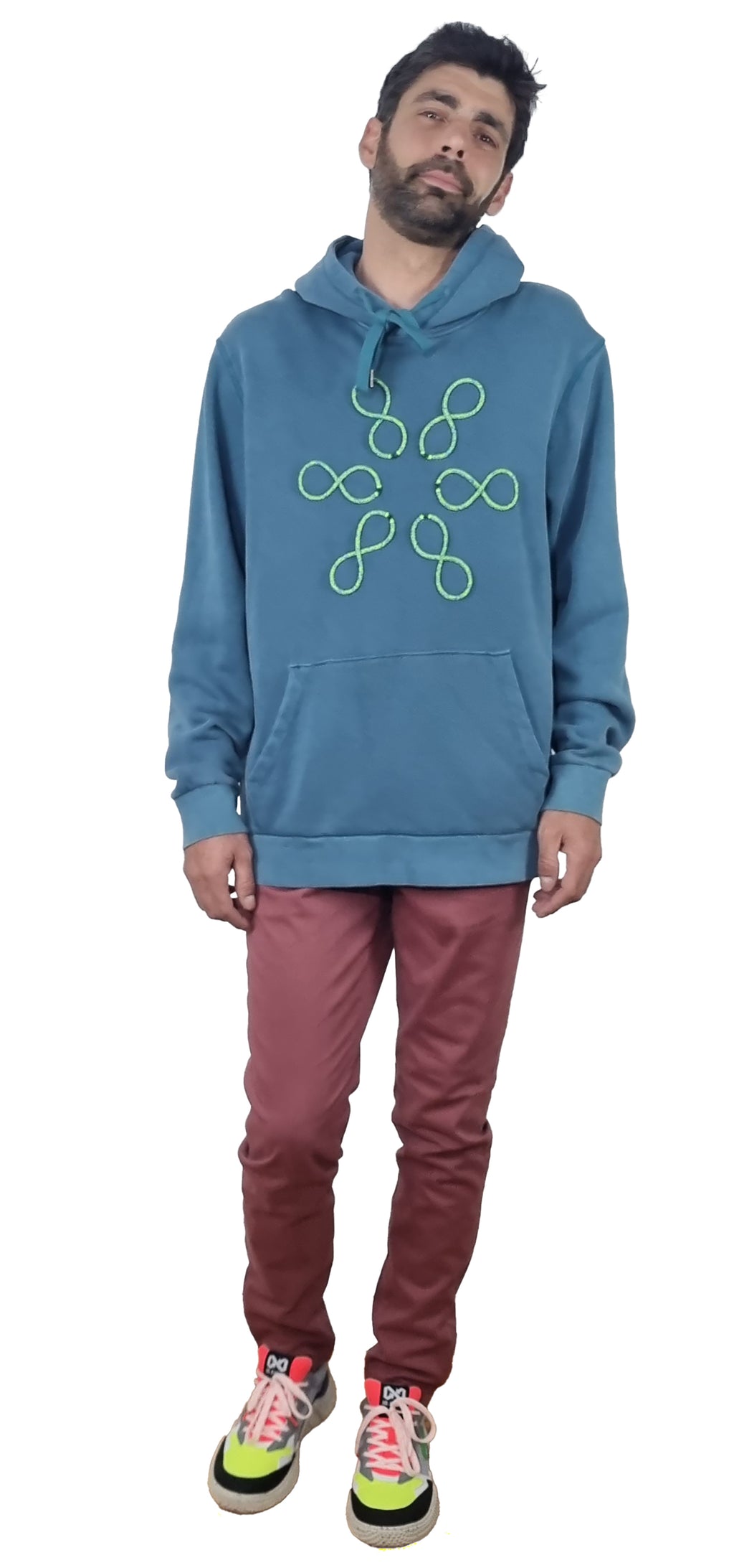 Sweatshirt com capuz azul turquesa desbotado