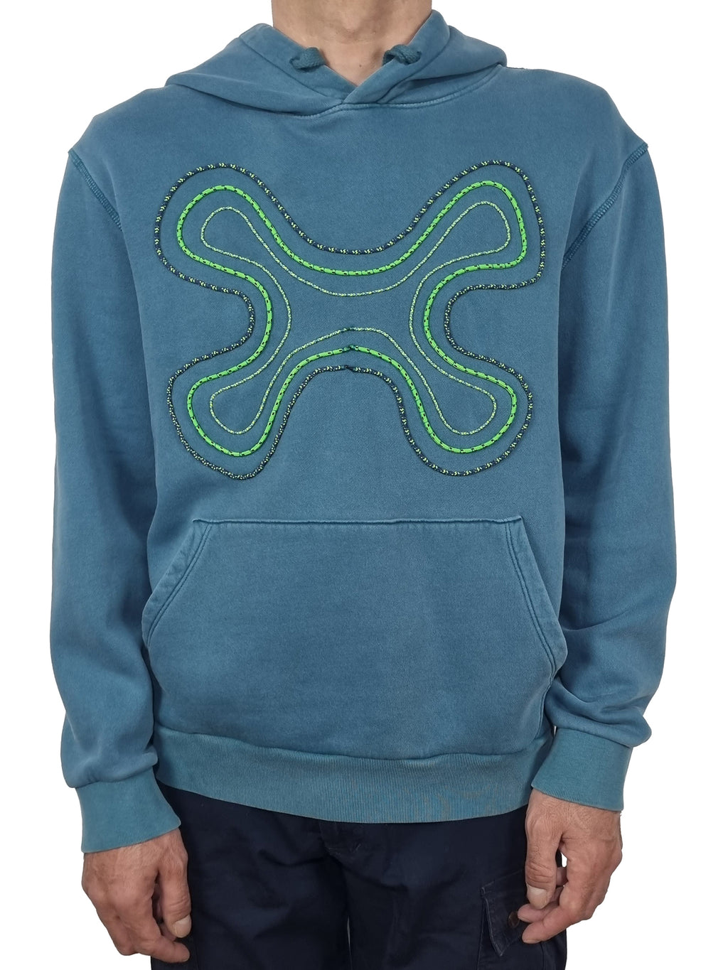Sweatshirt com capuz azul turquesa desbotado