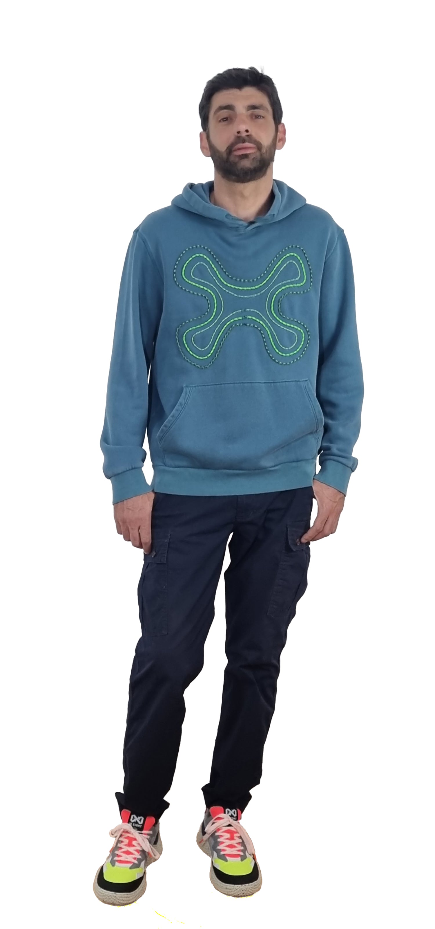 Sweatshirt com capuz azul turquesa desbotado