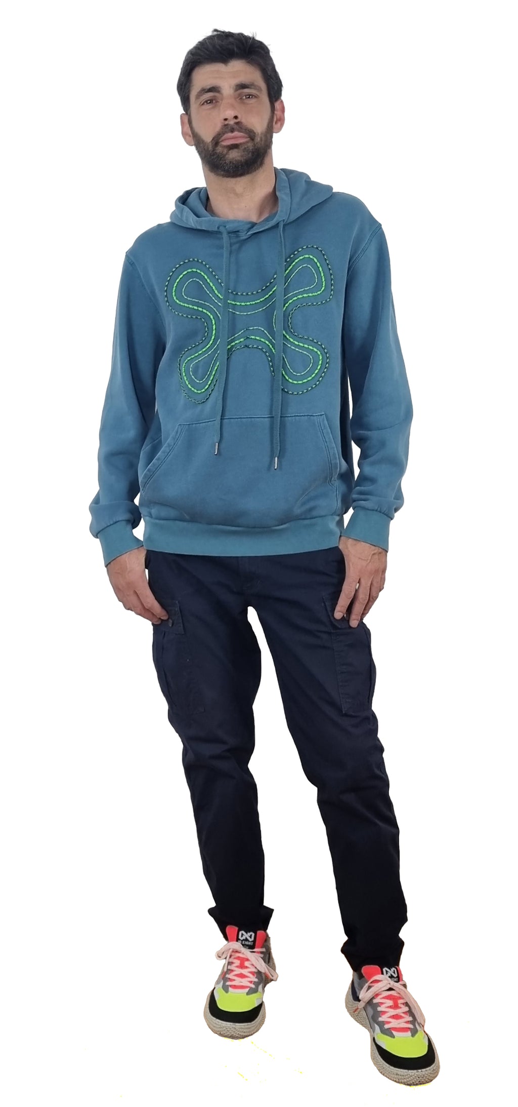Sweatshirt com capuz azul turquesa desbotado