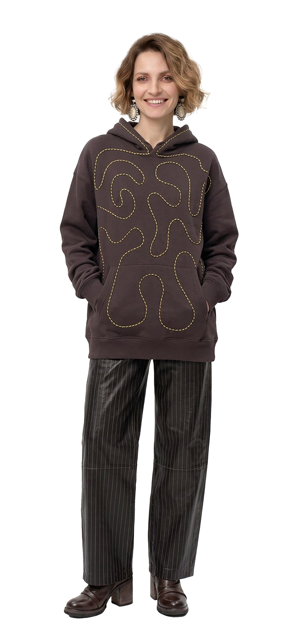 Sweatshirt com capuz castanho