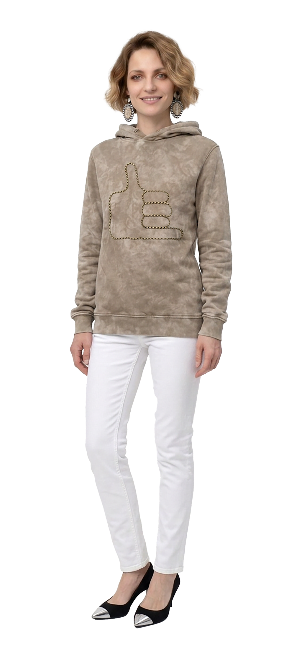 Sweatshirt com capuz bege