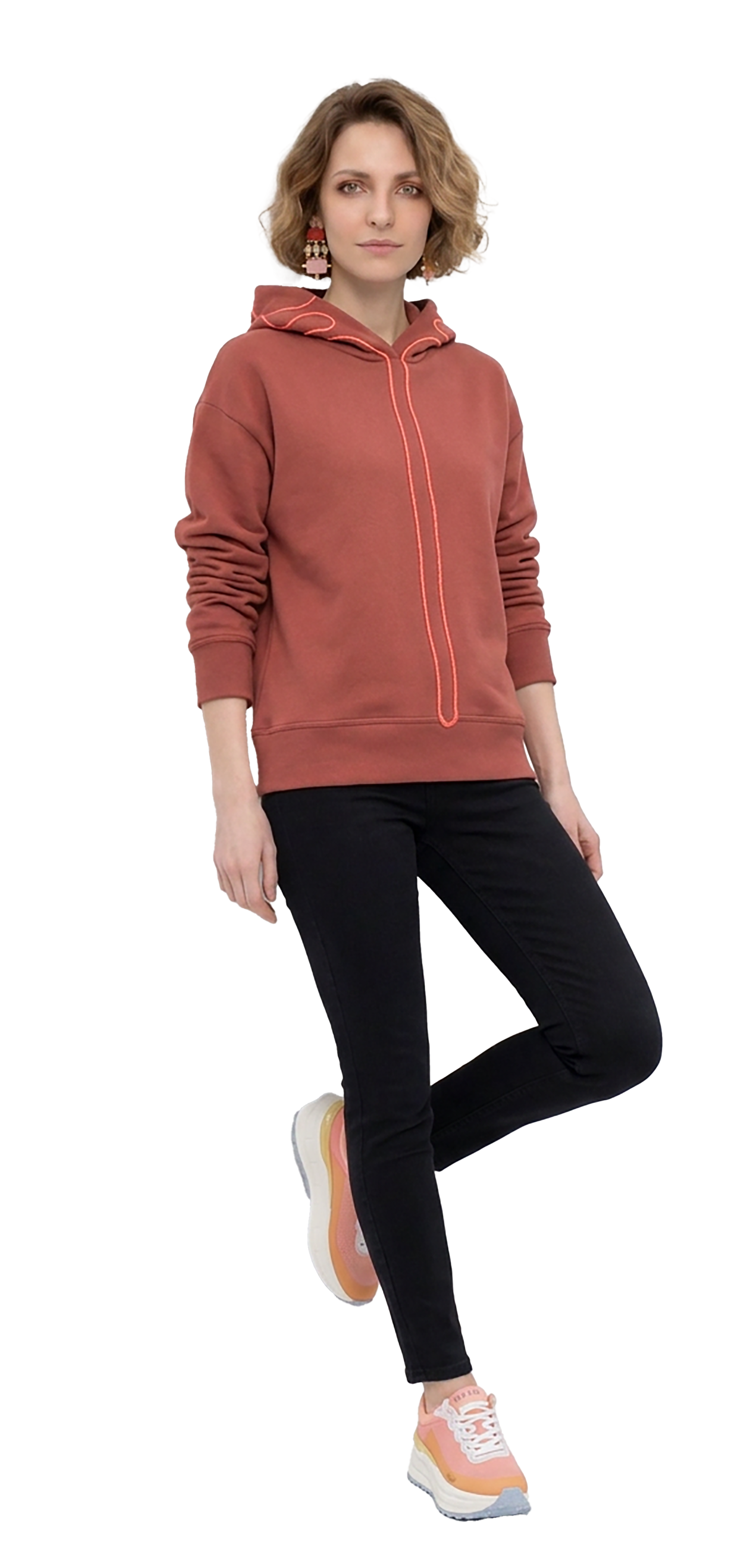Brick-colored Hooded Sweatshirt