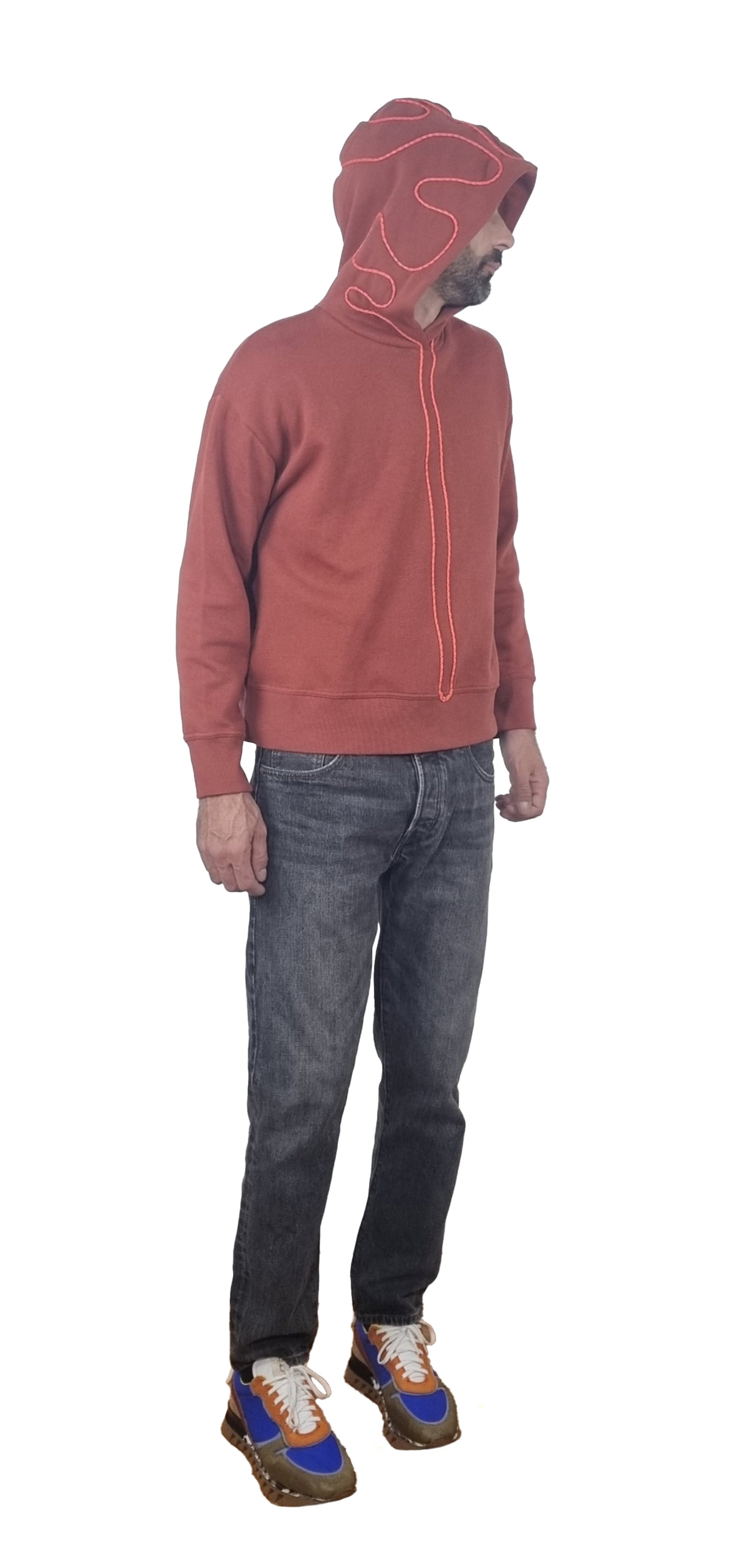 Brick-colored Hooded Sweatshirt