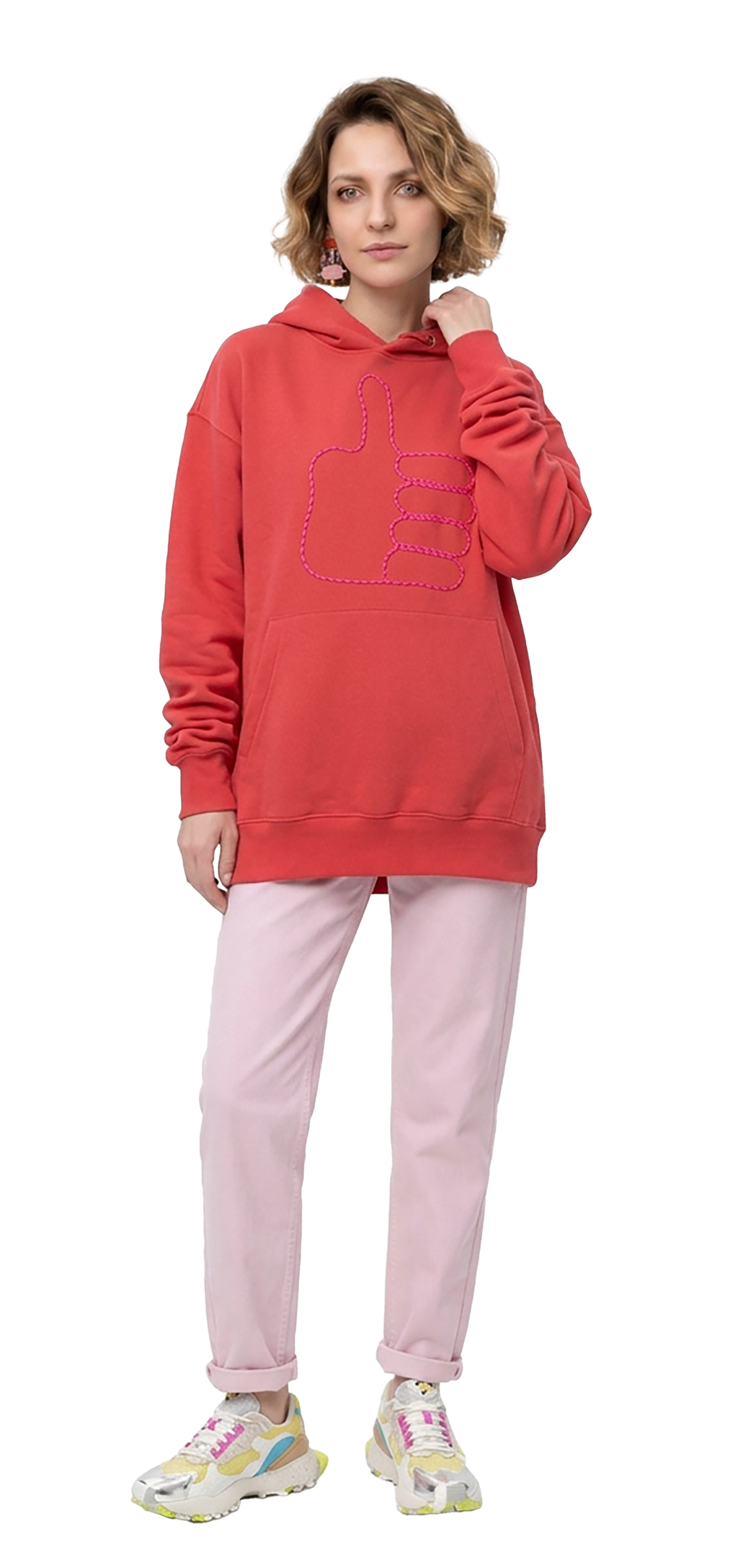Sweatshirt com capuz vermelho coral