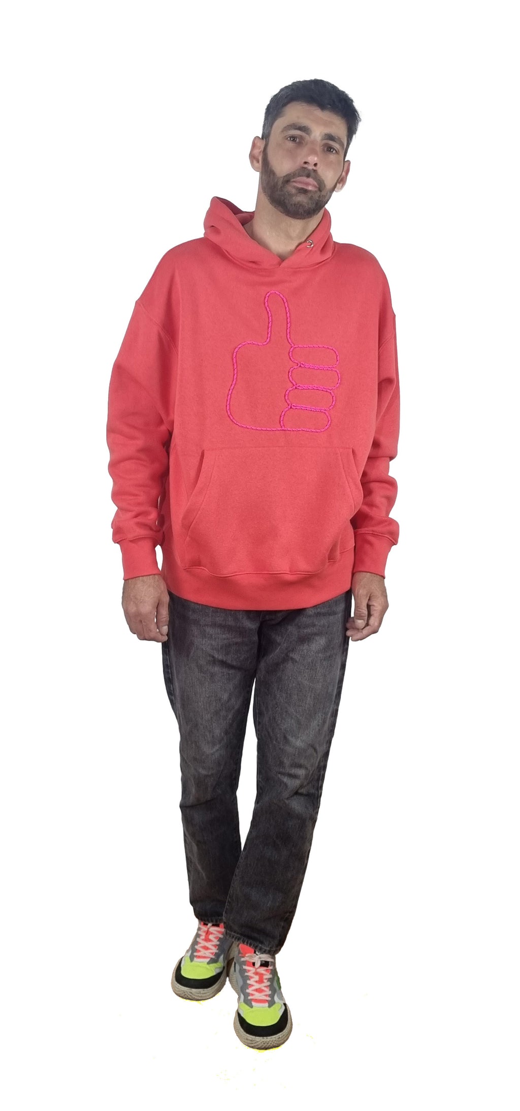 Sweatshirt com capuz vermelho coral
