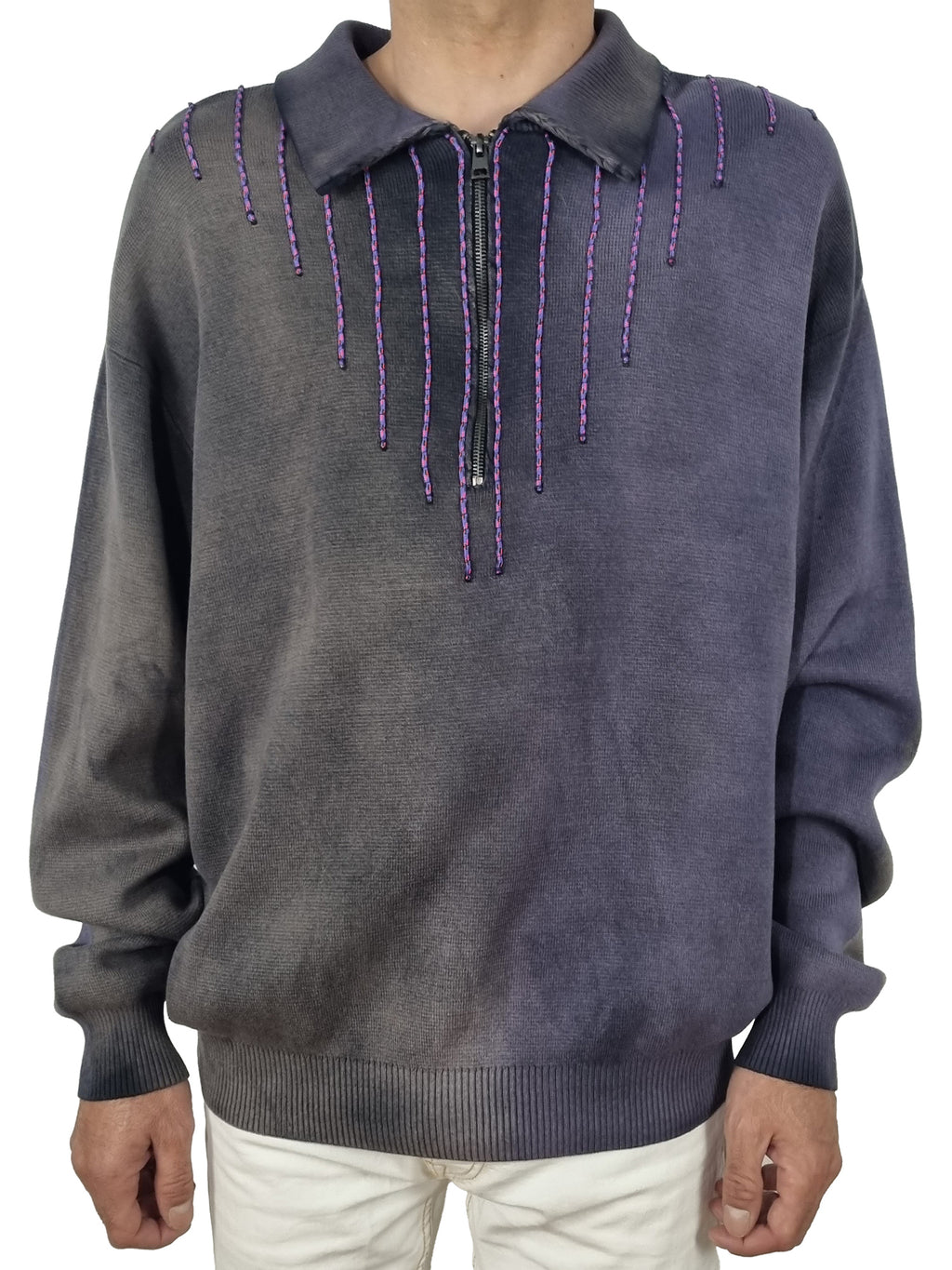 Sweatshirt com gola e fecho frontal, cinzento e roxo