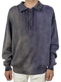 Sweatshirt com gola e fecho frontal, cinzento e roxo