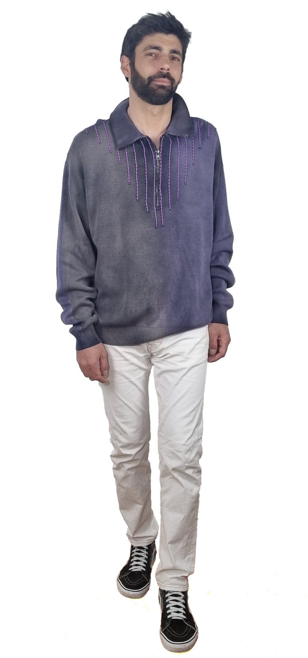 Sweatshirt com gola e fecho frontal, cinzento e roxo