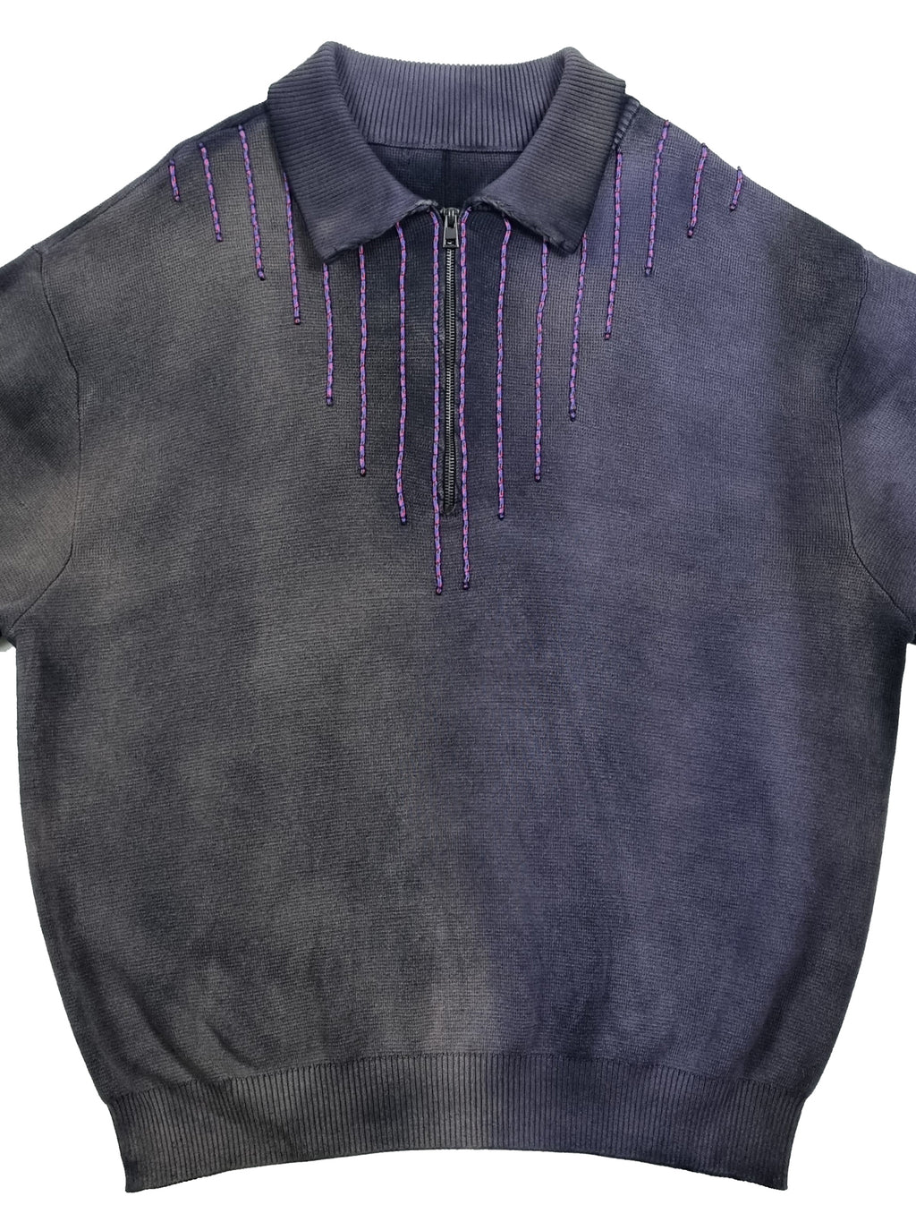 Gray and purple Sweatshirt with collar and front zipper