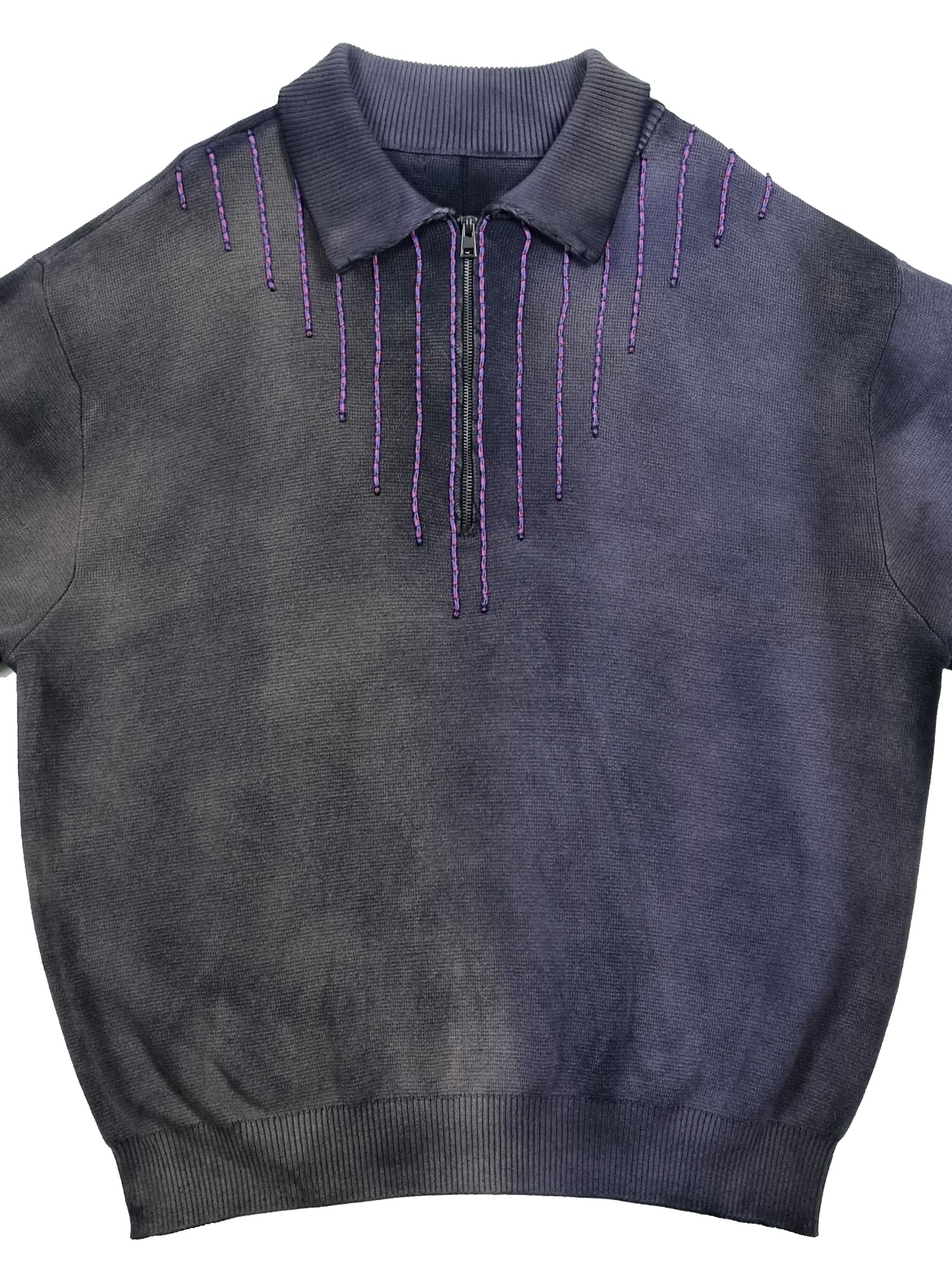 Gray and purple Sweatshirt with collar and front zipper