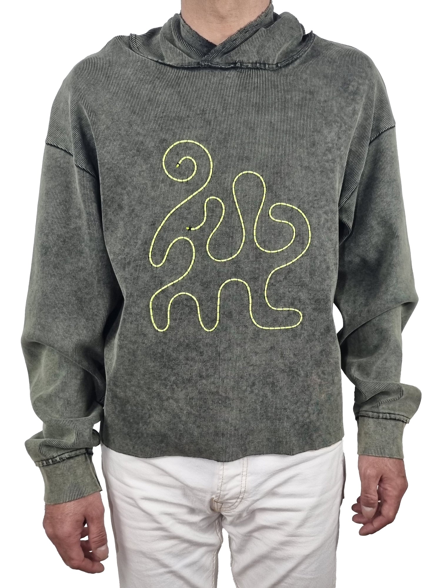 Sweatshirt com capuz, canelada, preto e bege