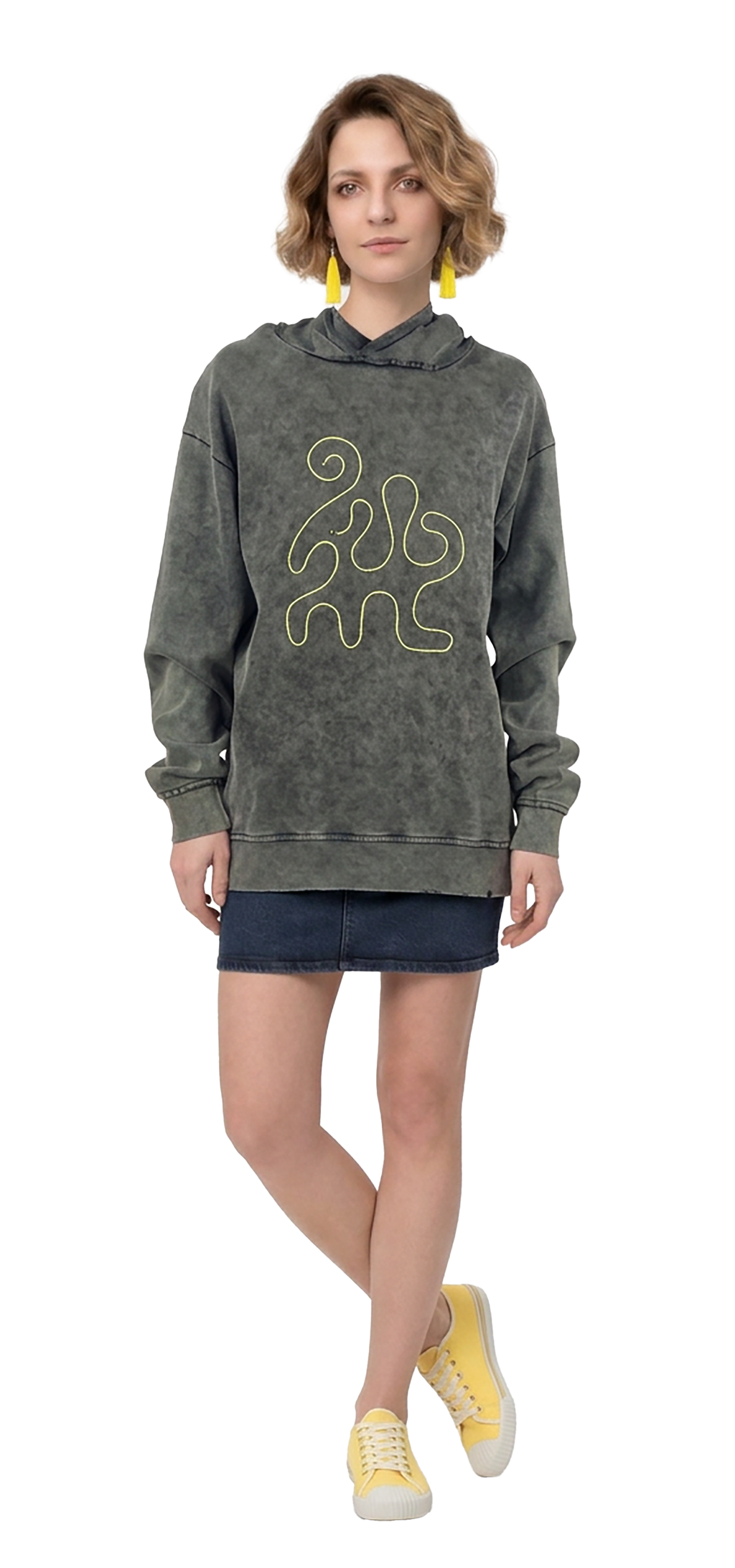 Sweatshirt com capuz, canelada, preto e bege