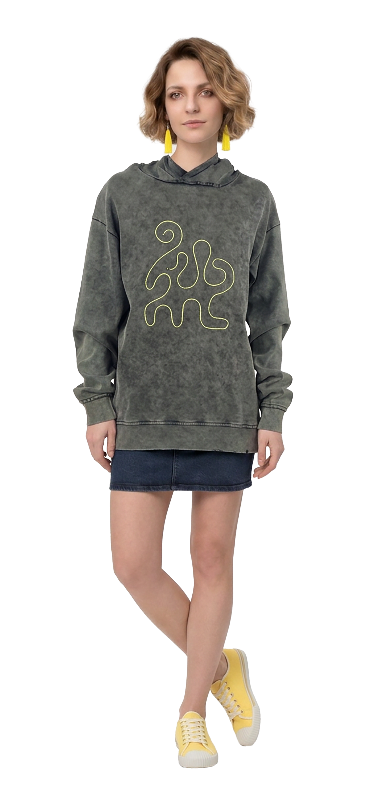 Sweatshirt com capuz, canelada, preto e bege