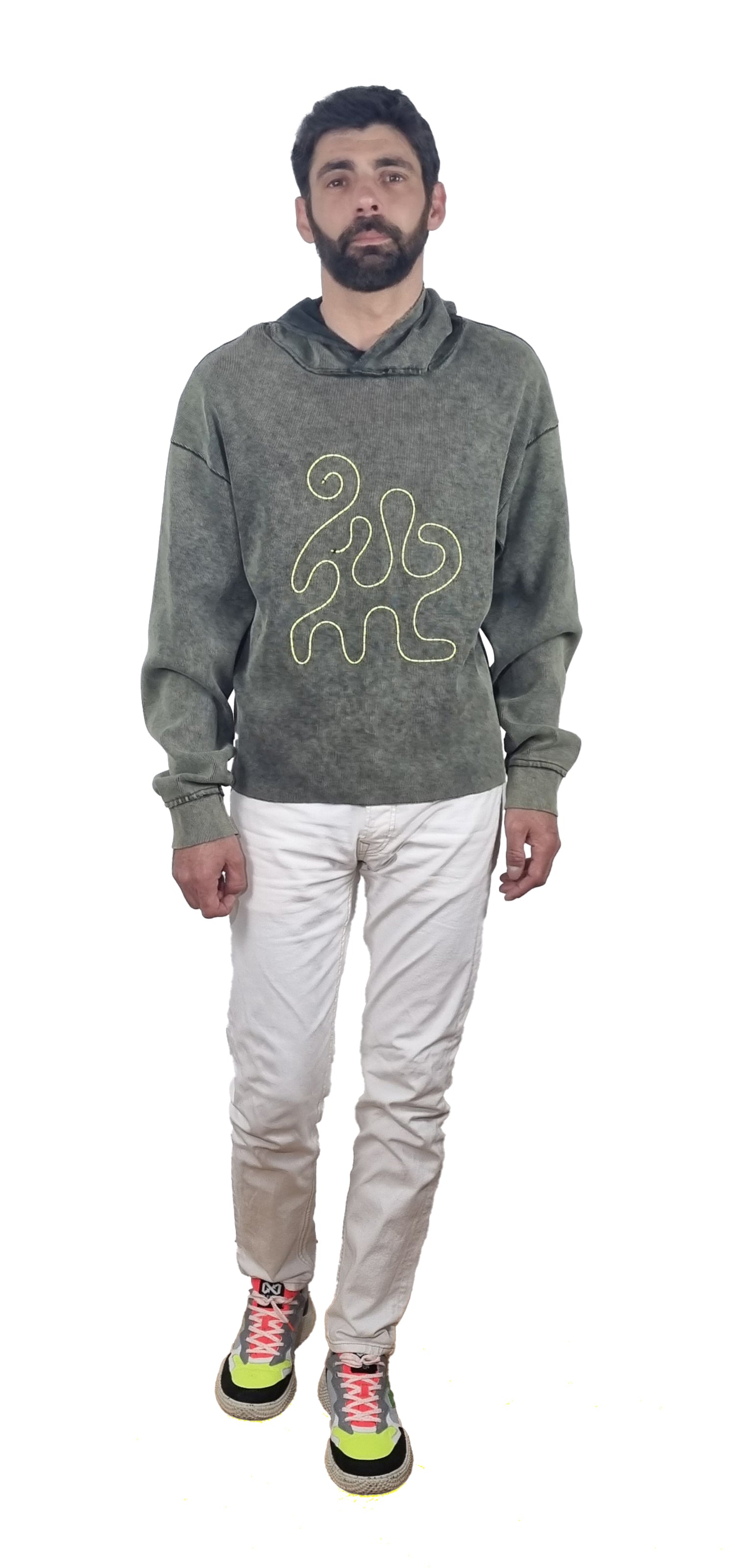 Black and beige ribbed Hooded Sweatshirt