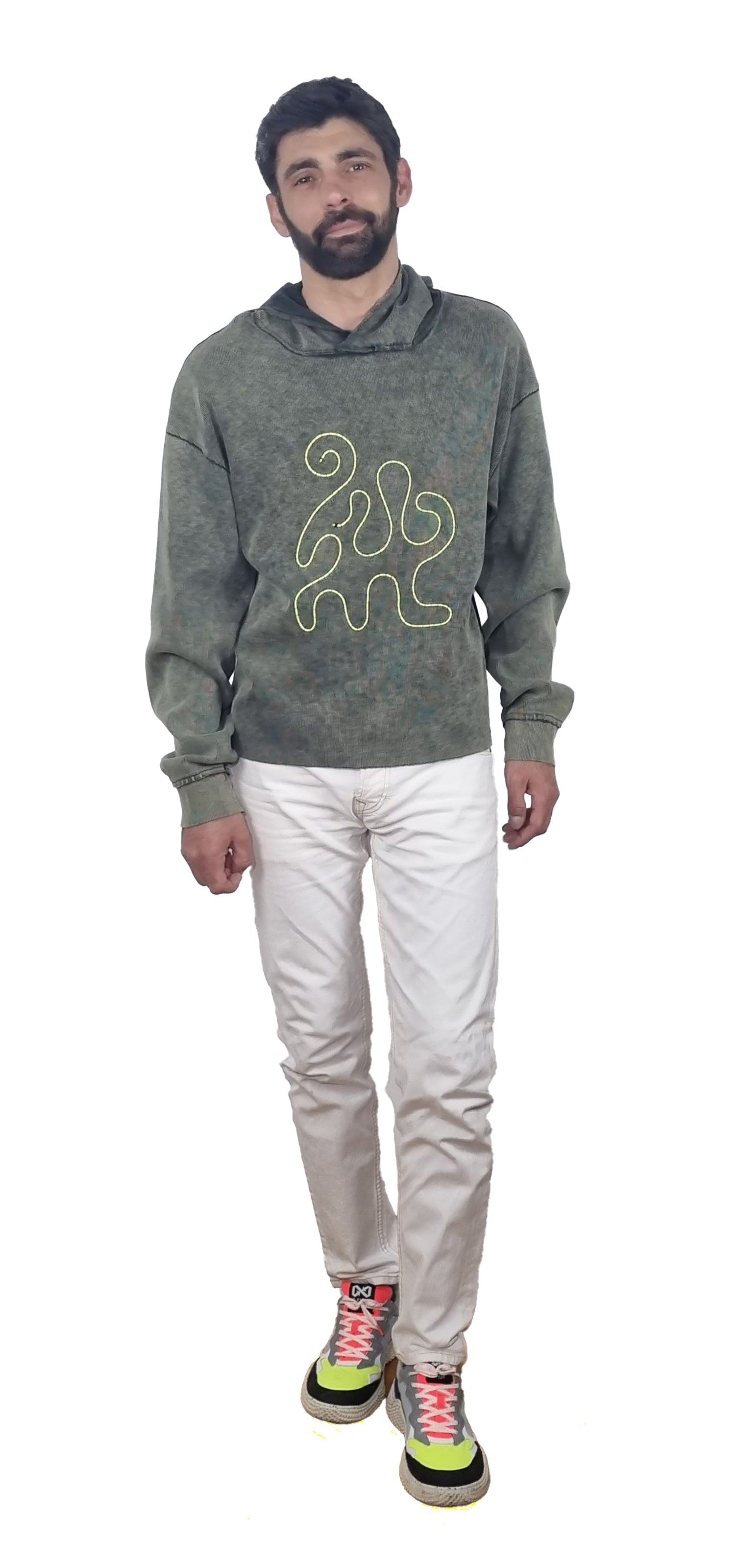 Black and beige ribbed Hooded Sweatshirt