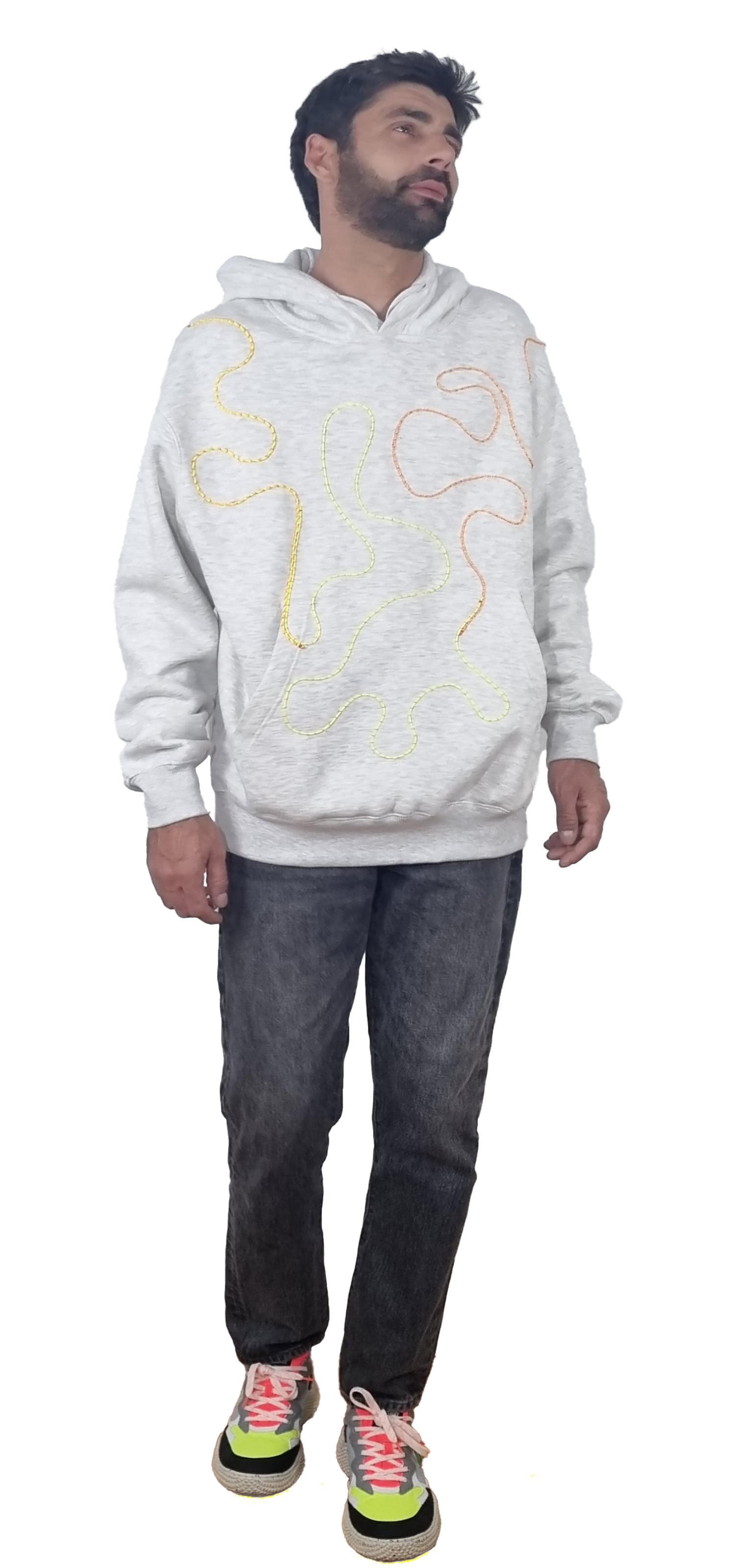 Sweatshirt com capuz cinzento claro mesclado