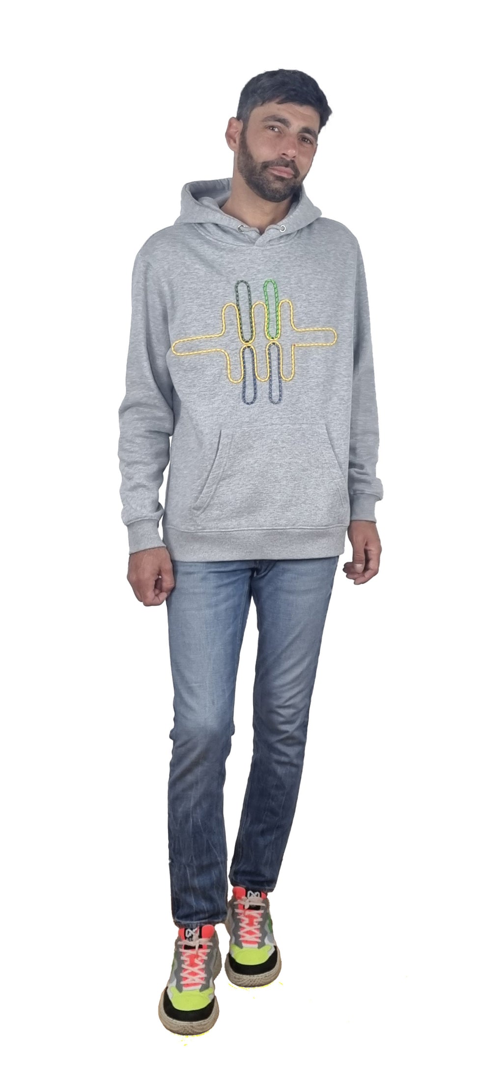 Sweatshirt com capuz cinzento mesclado