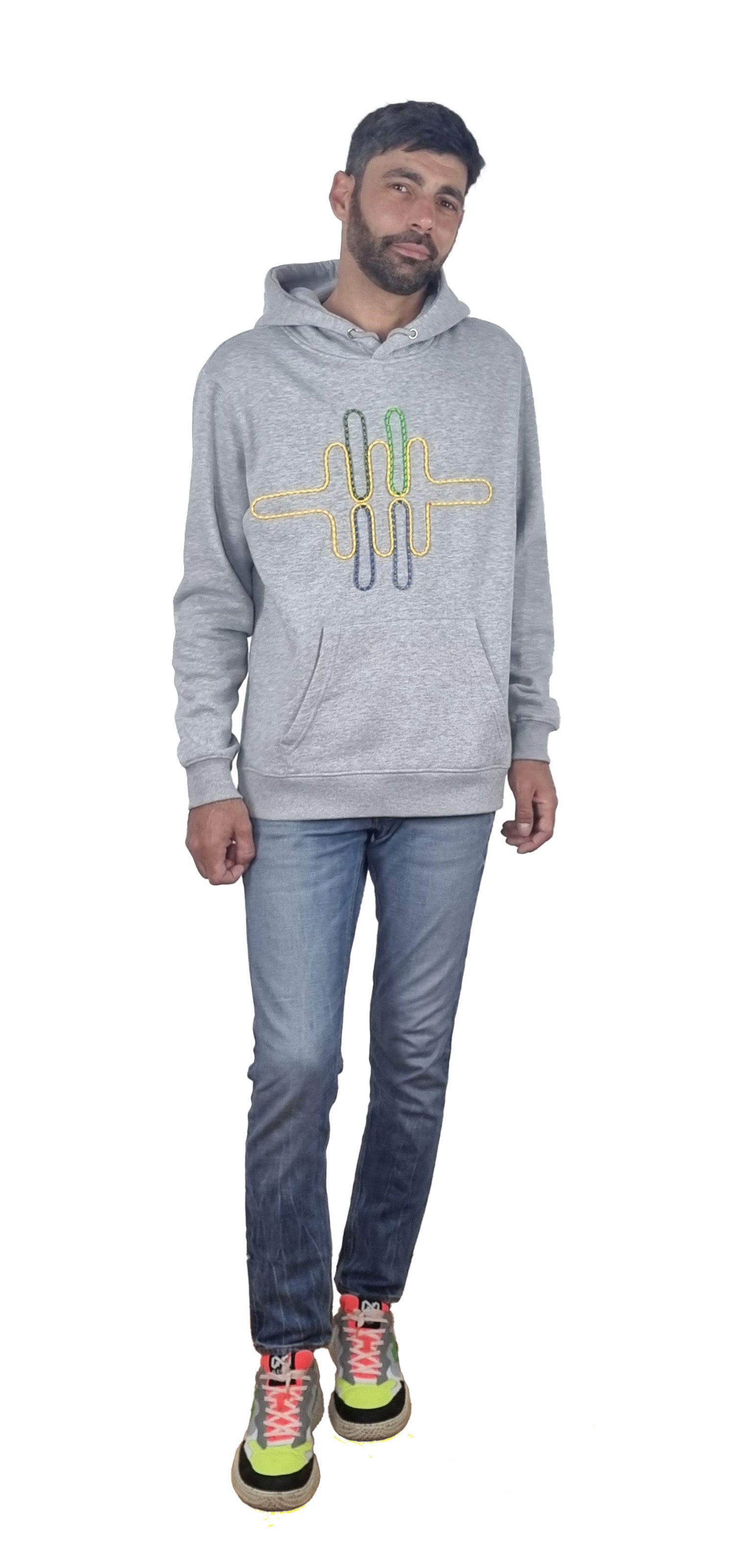 Sweatshirt com capuz cinzento mesclado