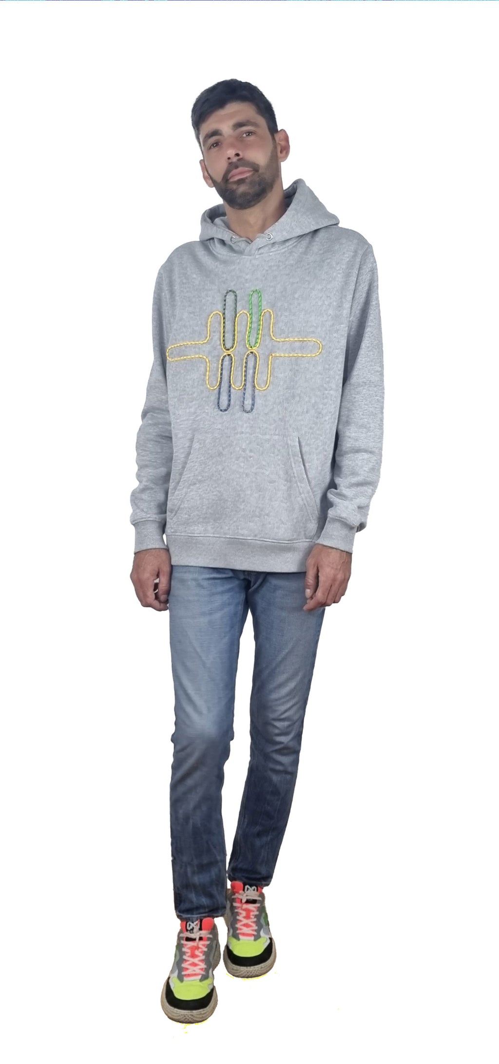 Sweatshirt com capuz cinzento mesclado