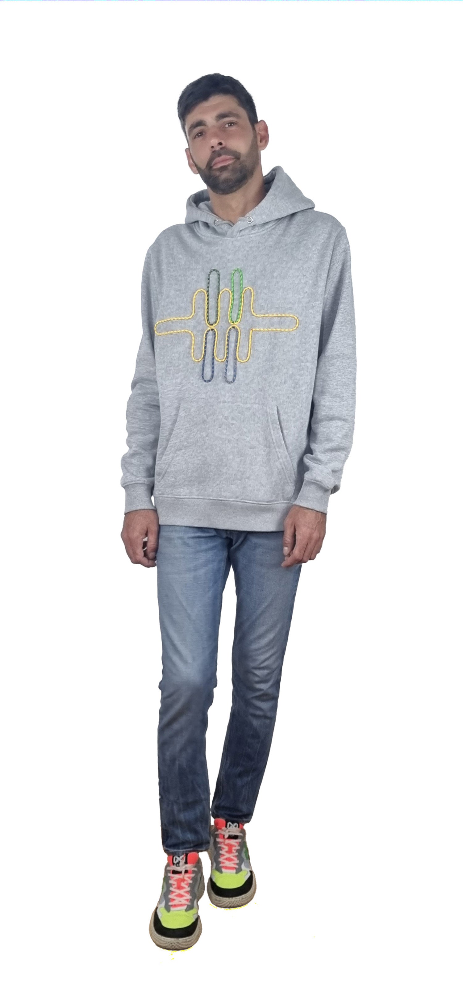 Sweatshirt com capuz cinzento mesclado