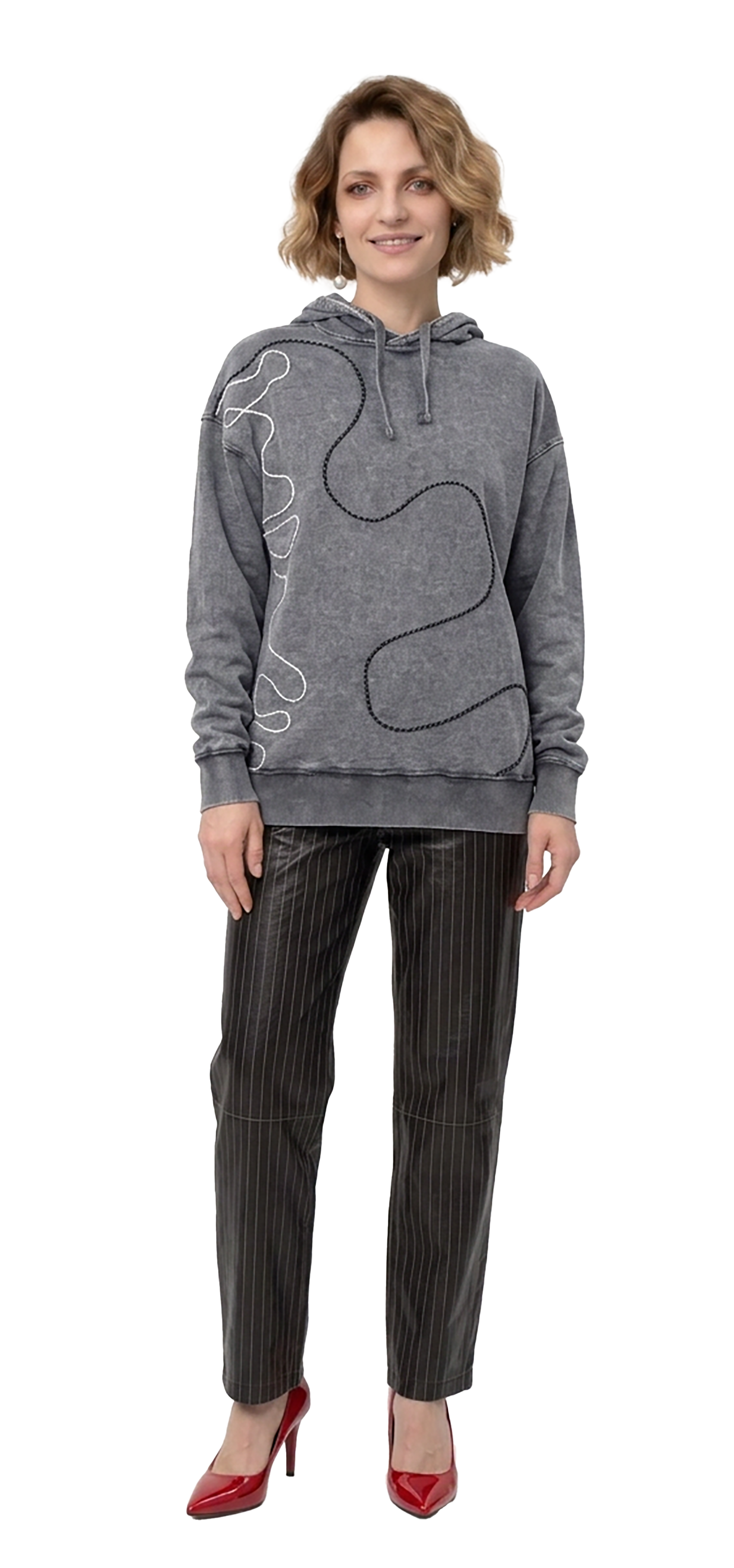 Sweatshirt com capuz cinzento desbotado