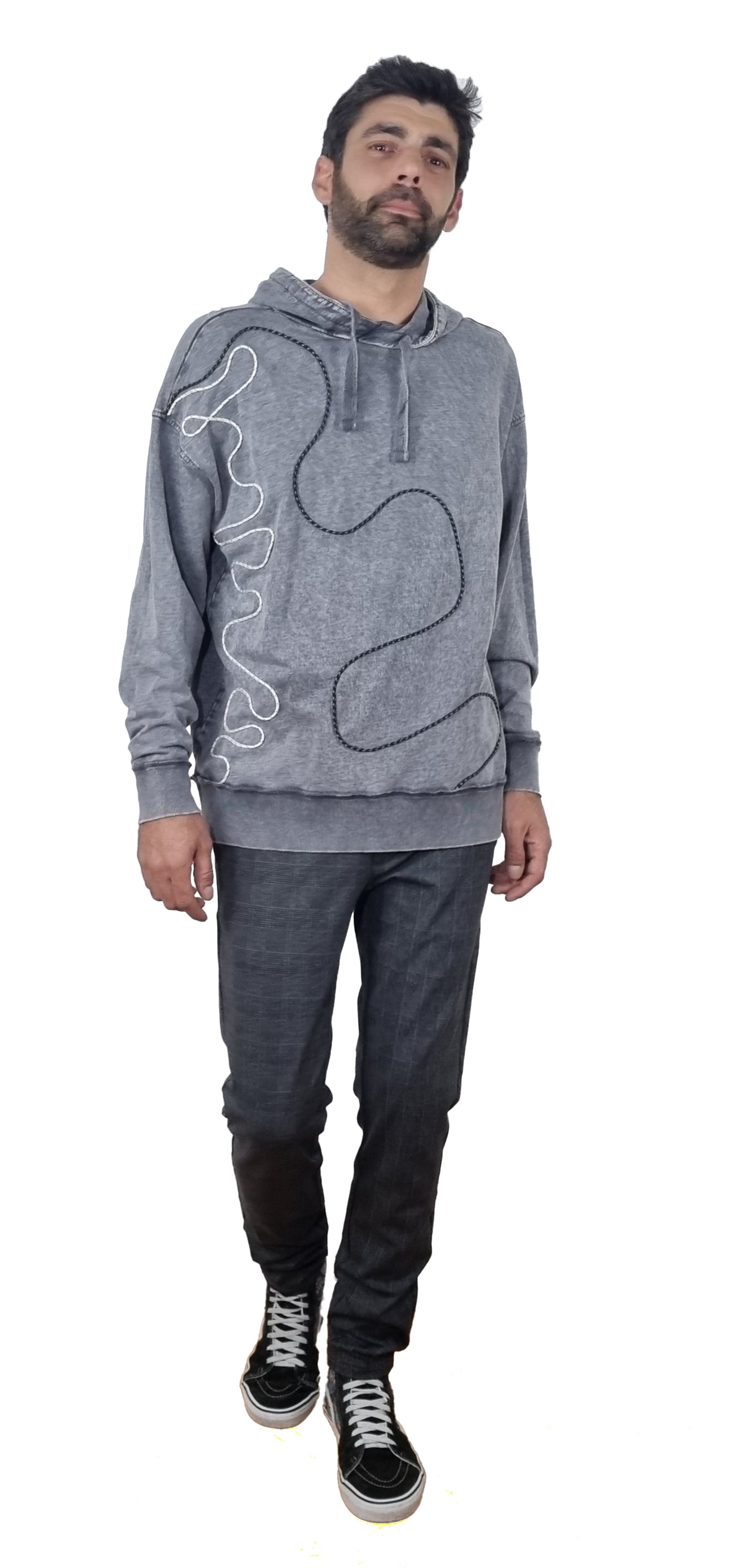 Sweatshirt com capuz cinzento desbotado