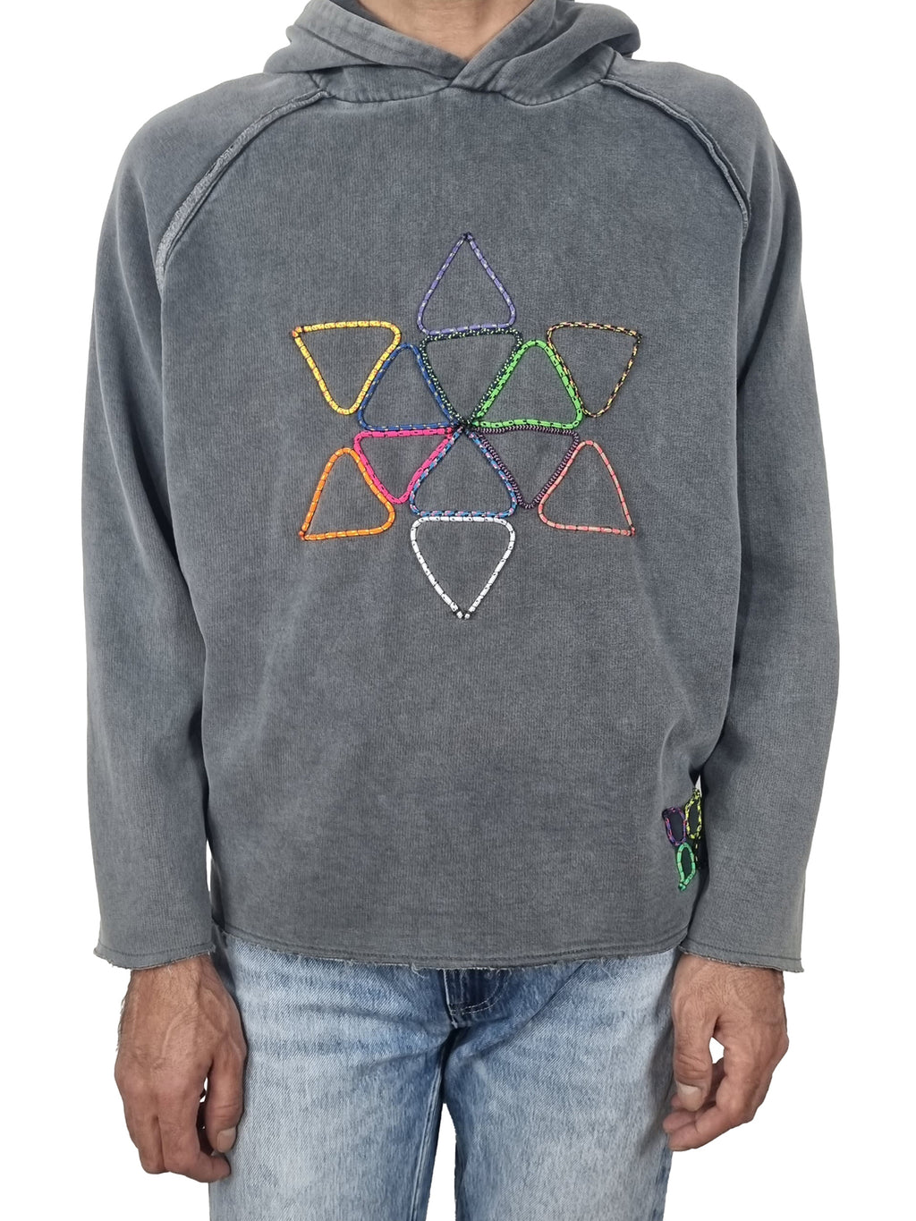 Sweatshirt com capuz cinzento desbotado