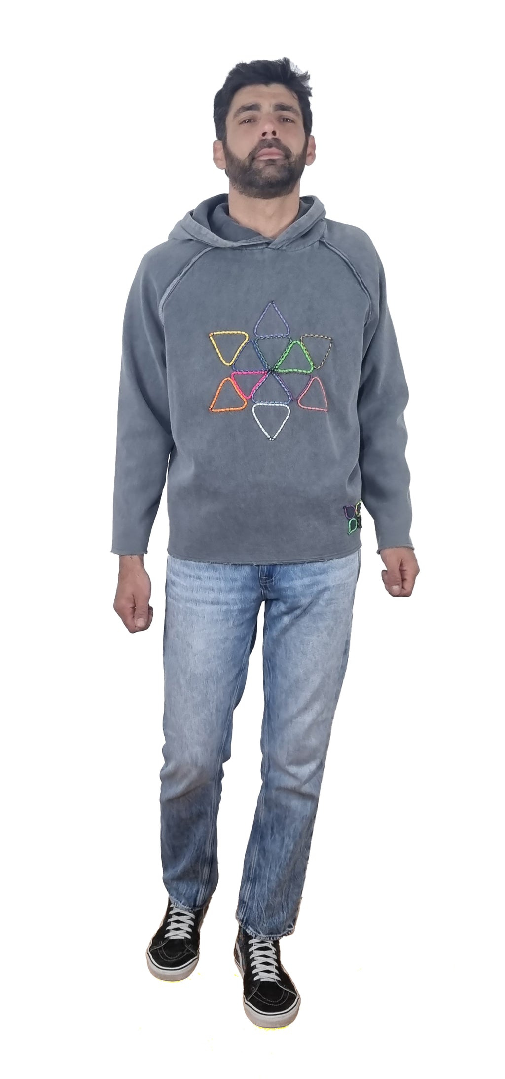 Sweatshirt com capuz cinzento desbotado
