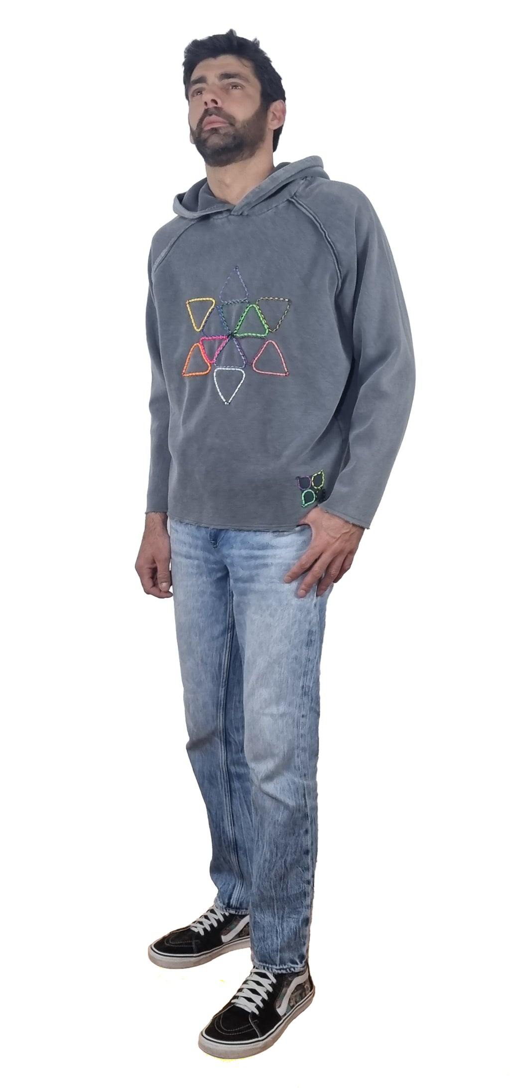 Sweatshirt com capuz cinzento desbotado