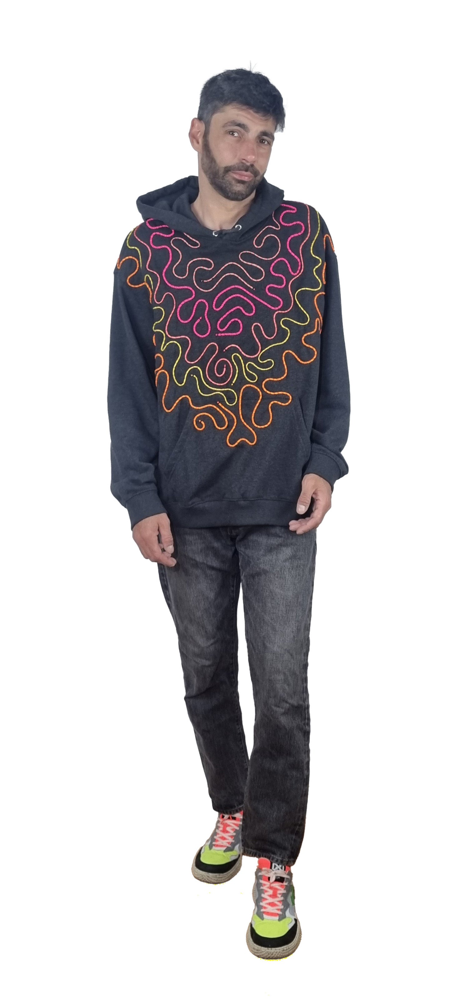 Sweatshirt com capuz cinzento escuro mesclado